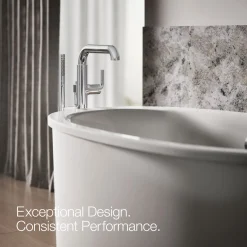 Floor-mount bath filler trim with handshower