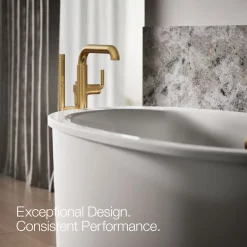 Floor-mount bath filler trim with handshower