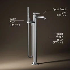 Floor-mount bath filler trim with handshower
