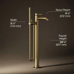Floor-mount bath filler trim with handshower