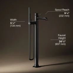 Floor-mount bath filler trim with handshower
