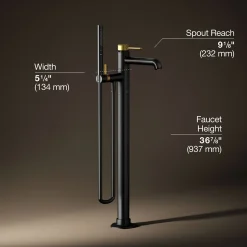 Floor-mount bath filler trim with handshower