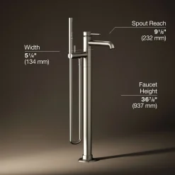 Floor-mount bath filler trim with handshower