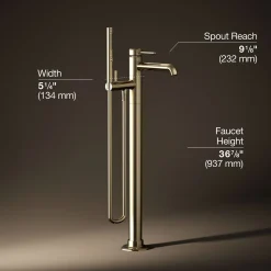 Floor-mount bath filler trim with handshower