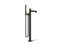 Floor-mount bath filler trim with handshower