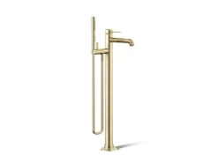 Floor-mount bath filler trim with handshower
