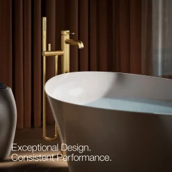 Floor-mount bath filler trim with handshower