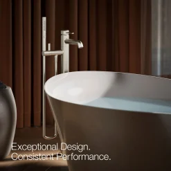Floor-mount bath filler trim with handshower