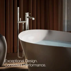 Floor-mount bath filler trim with handshower