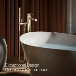 Floor-mount bath filler trim with handshower