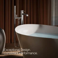 Floor-mount bath filler trim with handshower