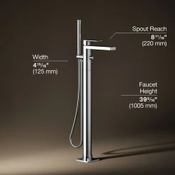 Floor-mount bath filler trim with handshower