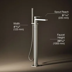 Floor-mount bath filler trim with handshower