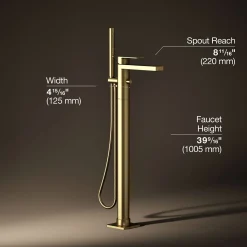 Floor-mount bath filler trim with handshower