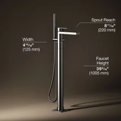 Floor-mount bath filler trim with handshower