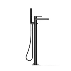 Floor-mount bath filler trim with handshower