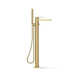 Floor-mount bath filler trim with handshower