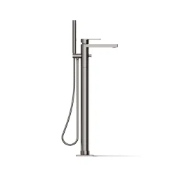 Floor-mount bath filler trim with handshower