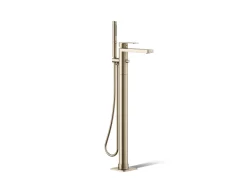 Floor-mount bath filler trim with handshower
