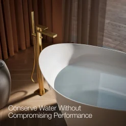 Floor-mount bath filler trim with handshower