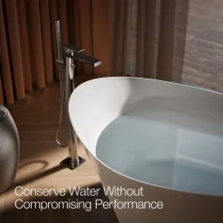 Floor-mount bath filler trim with handshower
