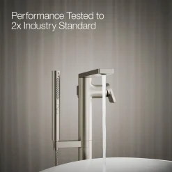 Floor-mount bath filler trim with handshower