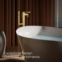 Floor-mount bath filler trim with handshower