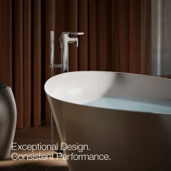 Floor-mount bath filler trim with handshower