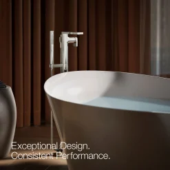 Floor-mount bath filler trim with handshower