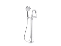Floor-mount bath filler trim with handshower