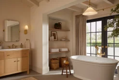 Floor-mount bath filler trim with handshower