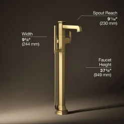 Floor-mount bath filler trim with handshower