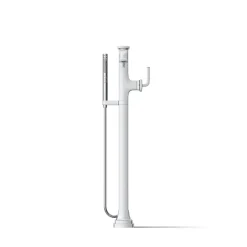 Floor-mount bath filler trim with handshower