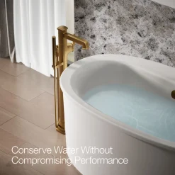 Floor-mount bath filler trim with handshower