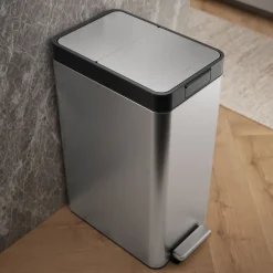 13-gallon stainless steel slim step trash can with bifold lid