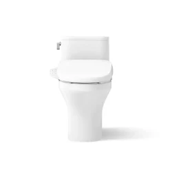 Hidden cord one-piece compact elongated toilet with skirted trapway, 1.28 gpf