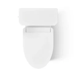 Hidden cord two-piece elongated toilet with skirted trapway, 1.28 gpf