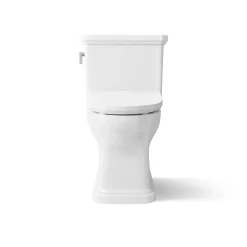Hidden cord two-piece elongated toilet with skirted trapway, 1.28 gpf