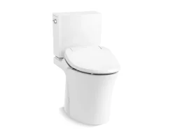 Hidden cord two-piece elongated toilet with skirted trapway, 1.28 gpf