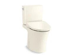 Hidden cord two-piece elongated toilet with skirted trapway, 1.28 gpf