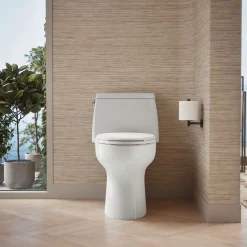 One-piece compact elongated 1.6 gpf toilet with Revolution 360® swirl flushing technology