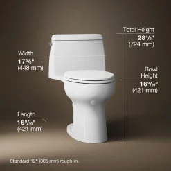 One-piece compact elongated 1.6 gpf toilet with Revolution 360® swirl flushing technology