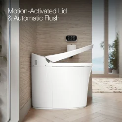 One-piece compact elongated smart toilet, dual-flush