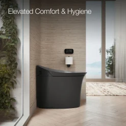 One-piece compact elongated smart toilet, dual-flush