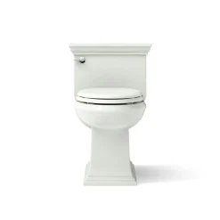 One-piece compact elongated toilet with skirted trapway, 1.28 gpf