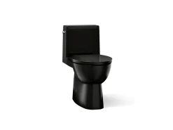 One-piece compact elongated toilet with skirted trapway, 1.28 gpf