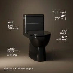 One-piece compact elongated toilet with skirted trapway, 1.28 gpf