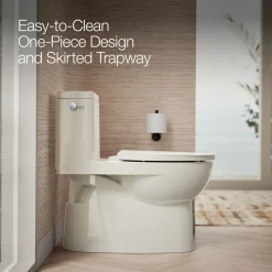 One-piece compact elongated toilet with skirted trapway, 1.28 gpf