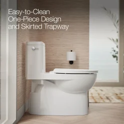 One-piece compact elongated toilet with skirted trapway, 1.28 gpf