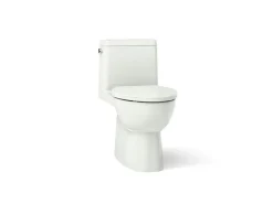 One-piece compact elongated toilet with skirted trapway, 1.28 gpf